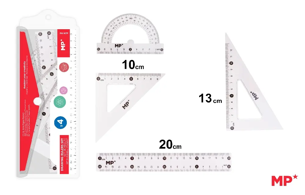 Trusa geometrie scolara - SET GEOMETRIE IPB 4 PIESE ROSU PA147P