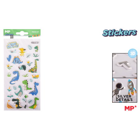 RECHIZITE SCOLARE IPB - Set Stickere 3D Autocolante Dinozauri MP PD034-07 - Decorare Creativă