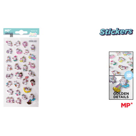 RECHIZITE SCOLARE IPB - Set Stickere 3D Autocolante Unicorni Drăguți MP PD034-45 - Decor Magic