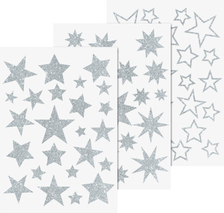 DE SEZON - STICKER DECOR FEREASTRA STELE 3 COLI/SET GLITTER ARGINTIU 3584470