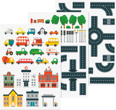 Stickere decor pentru geamuri - Sticker Decor Fereastra Strazi Vehicule 3 Coli Heyda