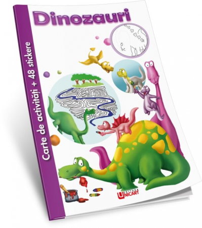 Carti de Colorat pentru copii - UP CARTE DE COLORAT CU 48 STICKERE DINOZAURI