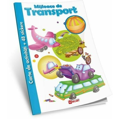 Carti de Colorat pentru copii - UP CARTE DE COLORAT CU 48 STICKERE MIJLOACE DE TRANSPORT