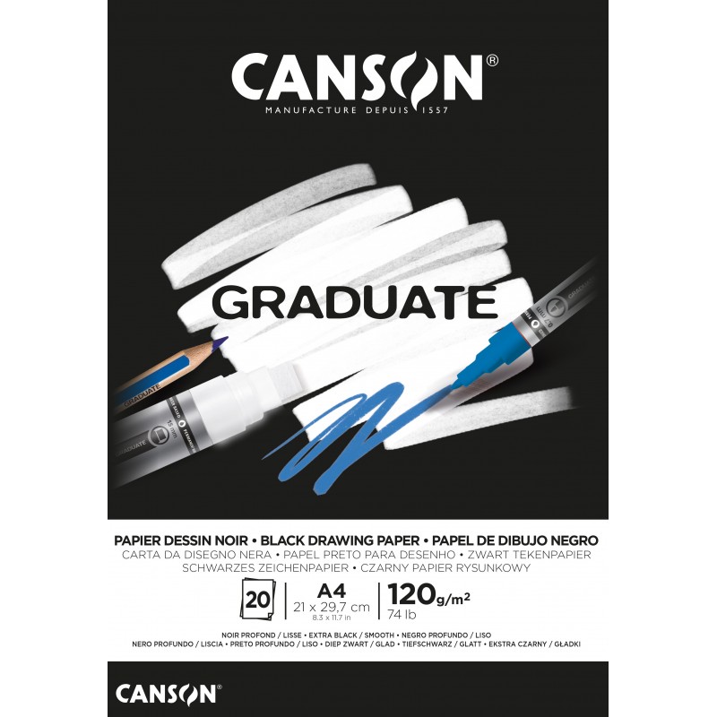 Canson Graduate Black Paper Sketch Pad A4 20 Sheets 120 g/m²