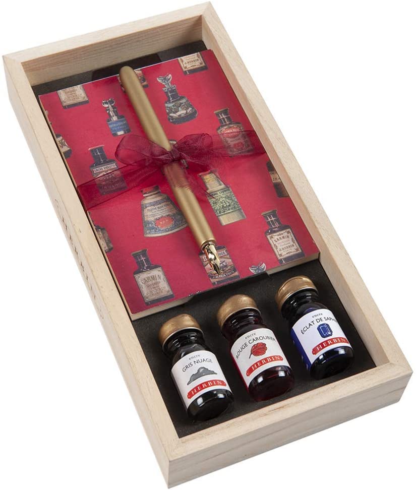 CF SET DE SCRIS HERBIN, PENITA "CITO FEIN" CU TOC AURIU,SI 3 CERNELURI, CUTIE LEMN 27804T