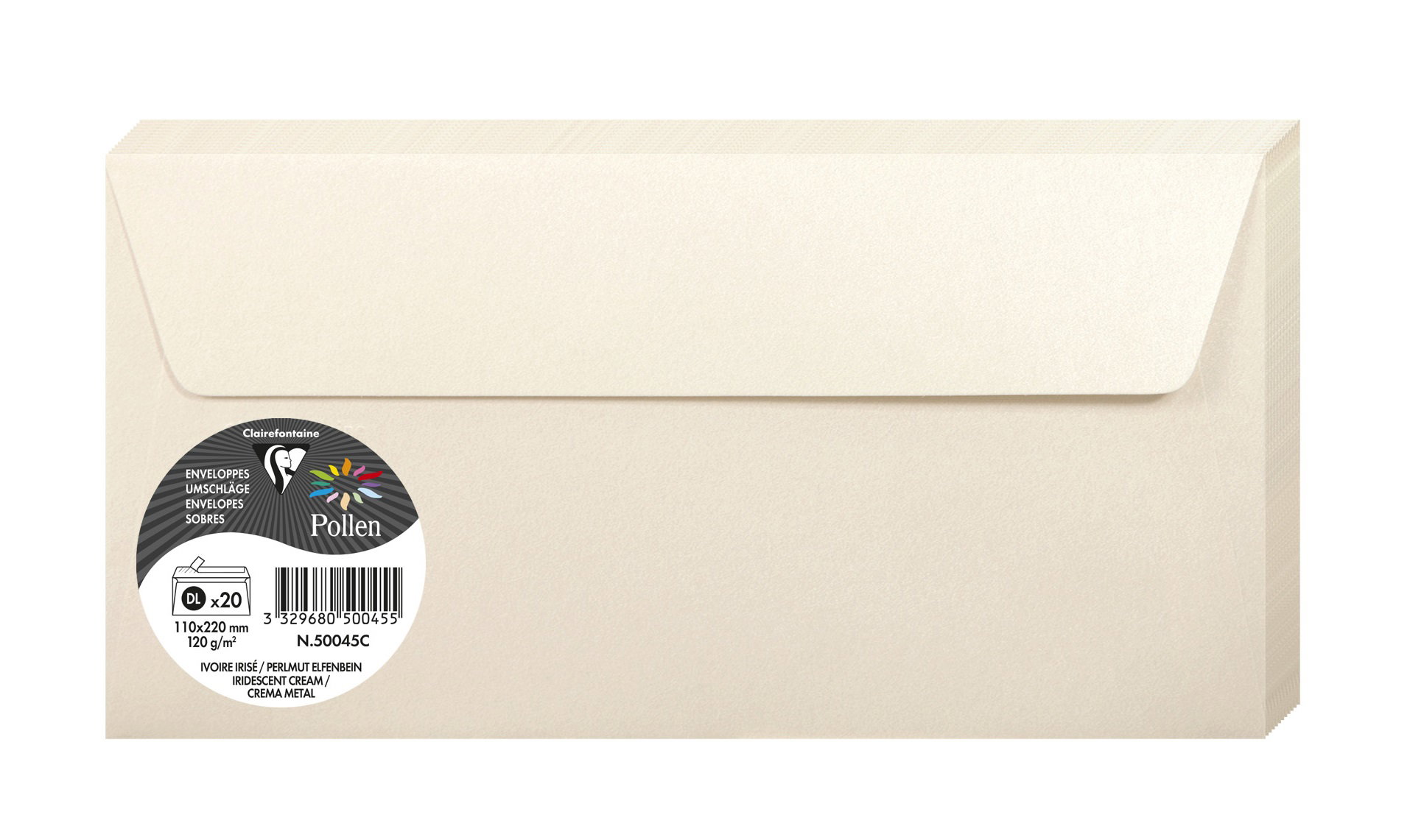 Plicuri Clairefontaine Perlata 20 buc Set Crem 110x220 mm 120 g/m2