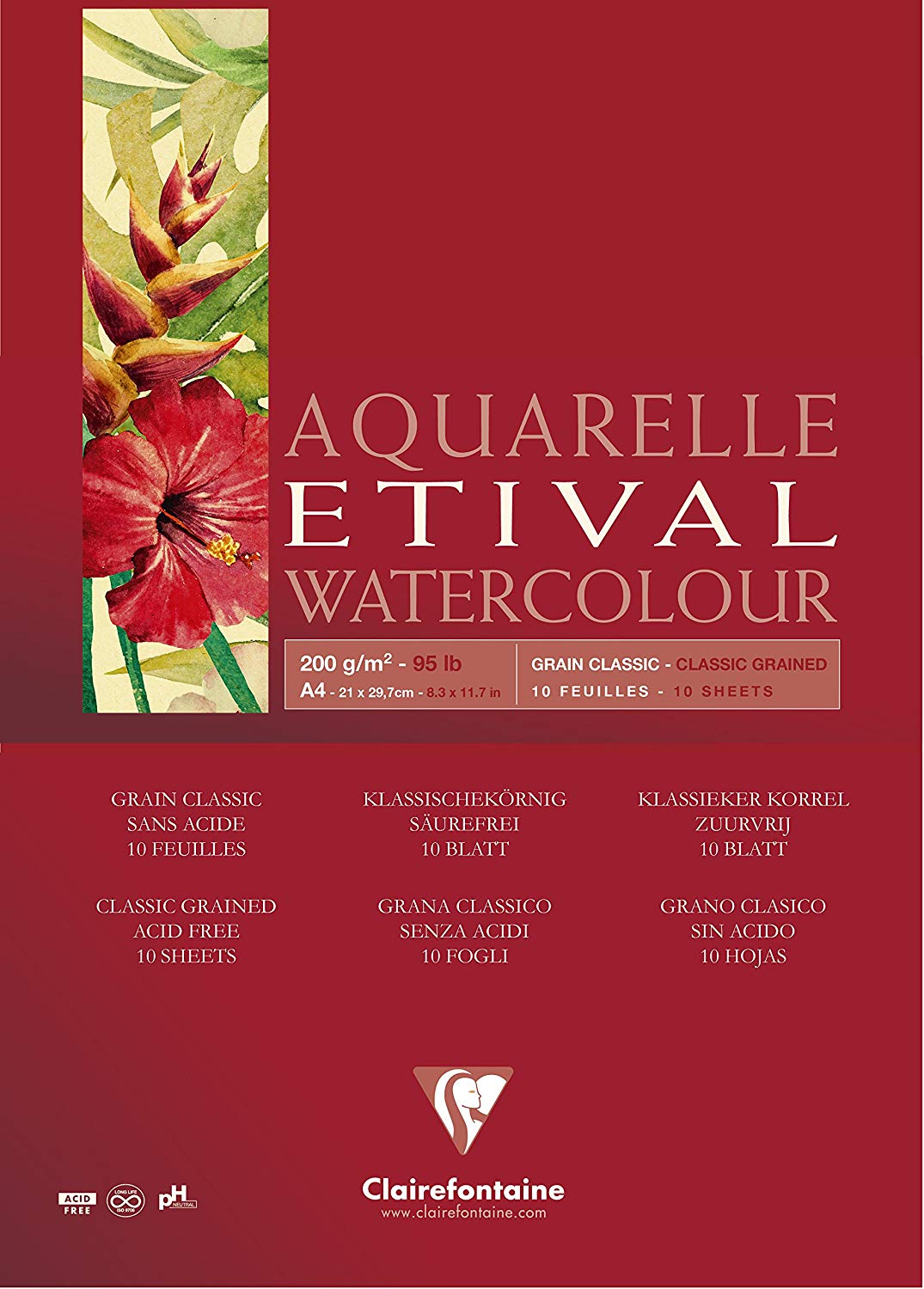 CF BLOC AQUARELLE ETIVAL A4 10F 200GR CLAIREFONTAINE 96384C