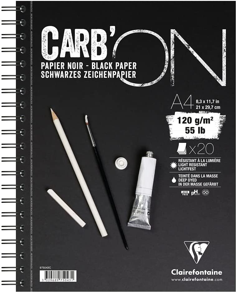 CF BLOC DESEN A4 CARBON 20F 120GR/m2 HARTIE NEAGRA SPIRA Carb'ON CLAIREFONTAINE 975043C
