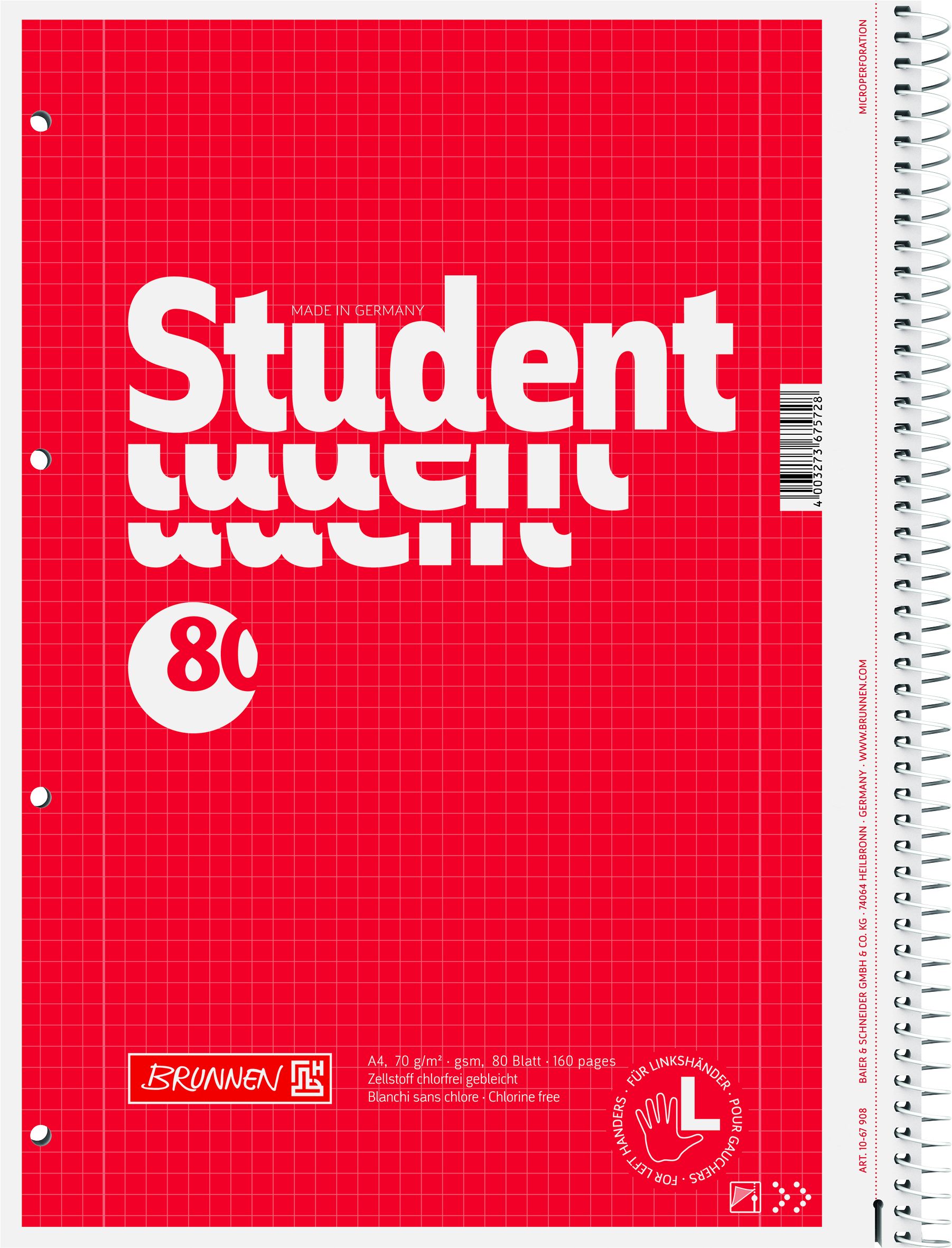 Caiet A4 80 foi spiralat cu perforatii si patratele Brunnen 67908