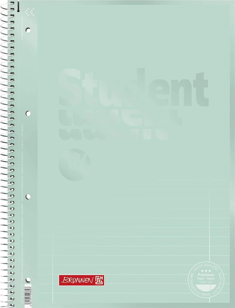 Caiet A4 spiralat cu perforatii, 80 foi, linii, verde menta