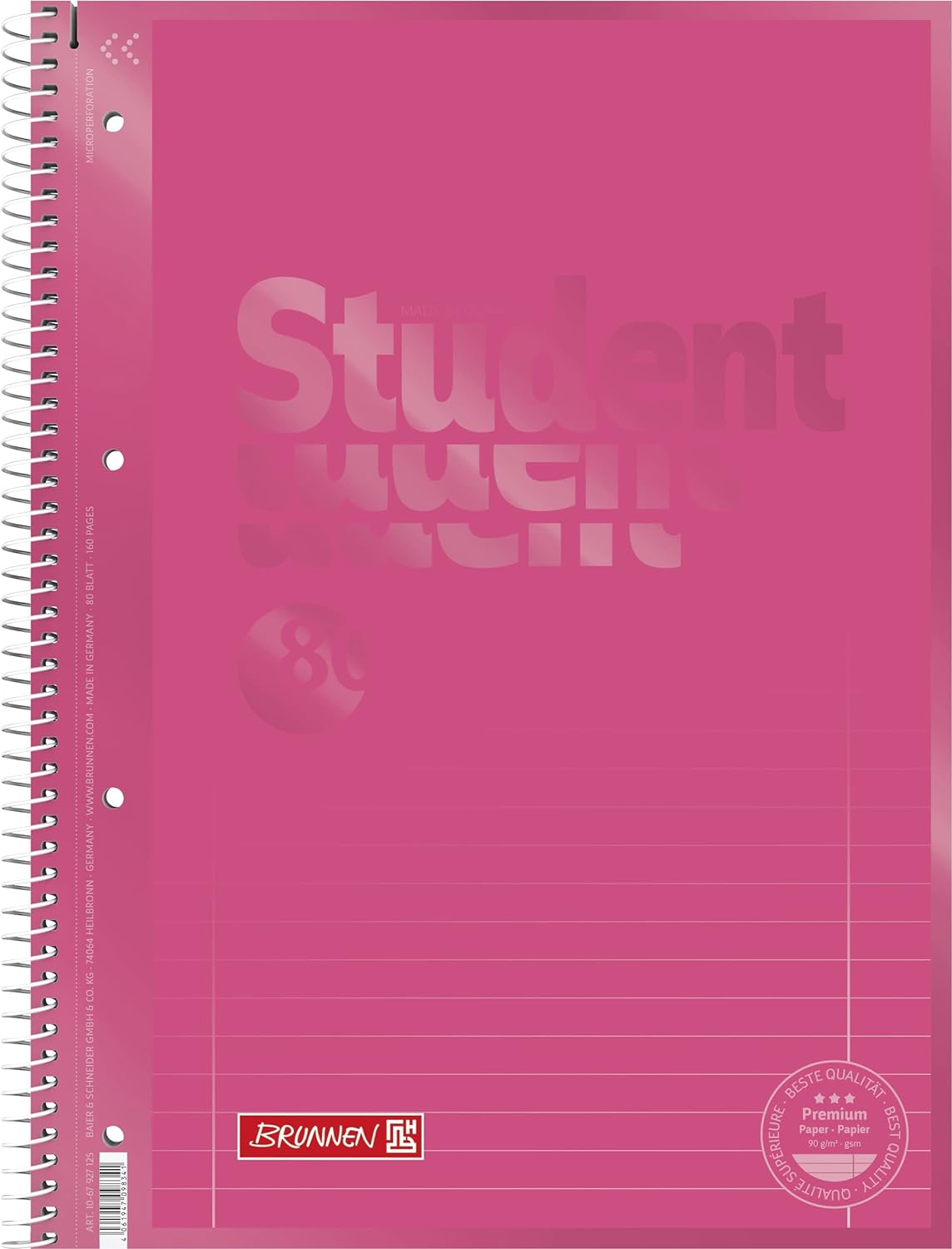 Caiet A4 spiralat cu perforatii, 80 file, rosu tulip, linii