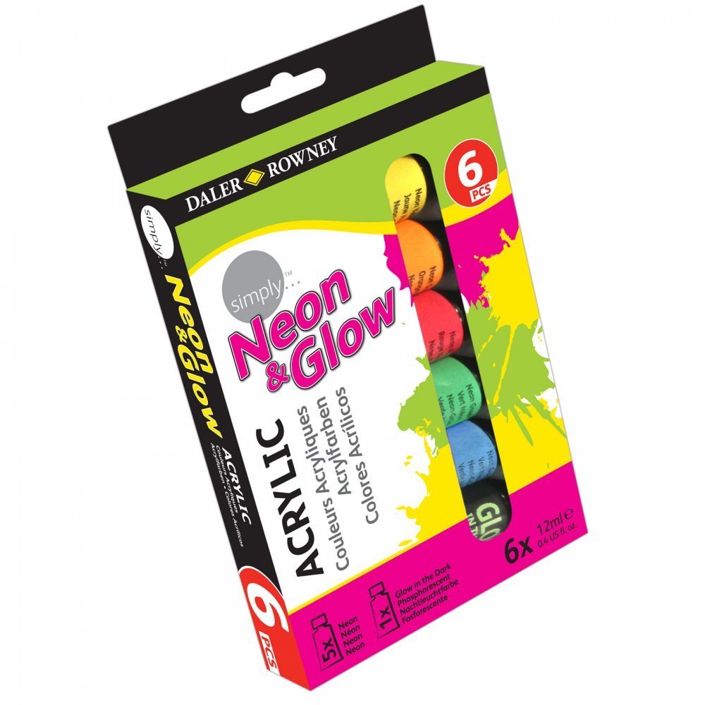 Daler Rowney Neon & Glow Acrylic Paint Set 6x12ml