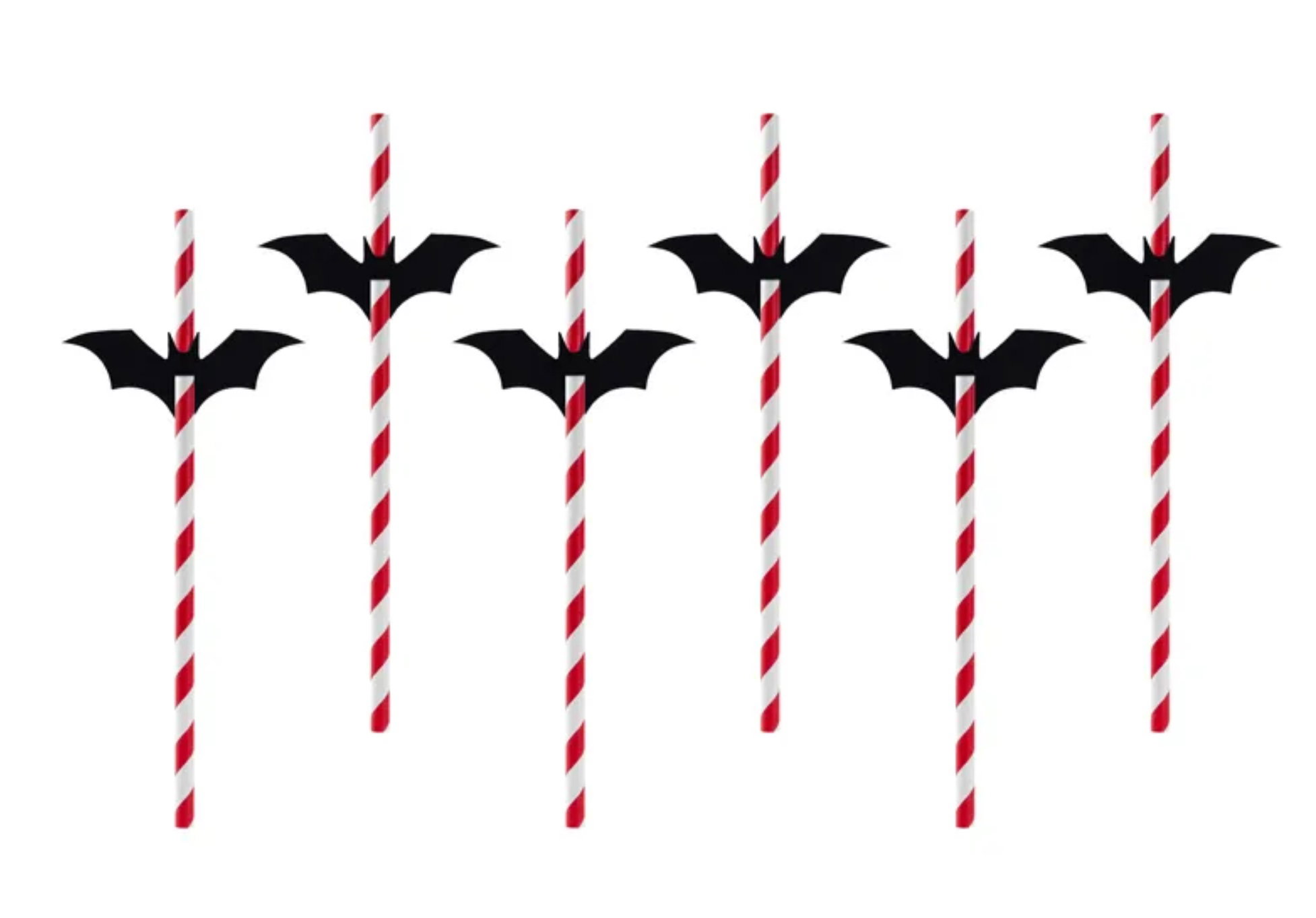 PartyDeco Halloween Straws Bats Red Black 19.5cm Set of 6 Paper