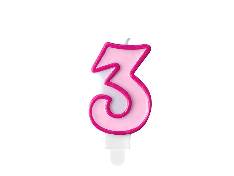 PD LUMANARI TORT Number 3, pink, 7cm SCU1-3-006