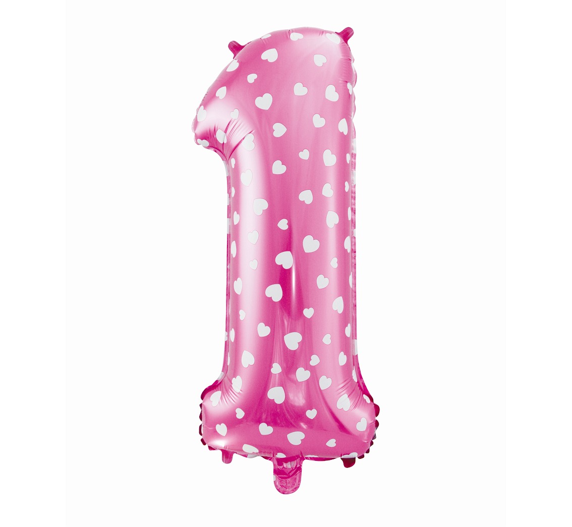 Godan Foil Balloon Digit 1 61cm Pink Hearts HS-C26R1