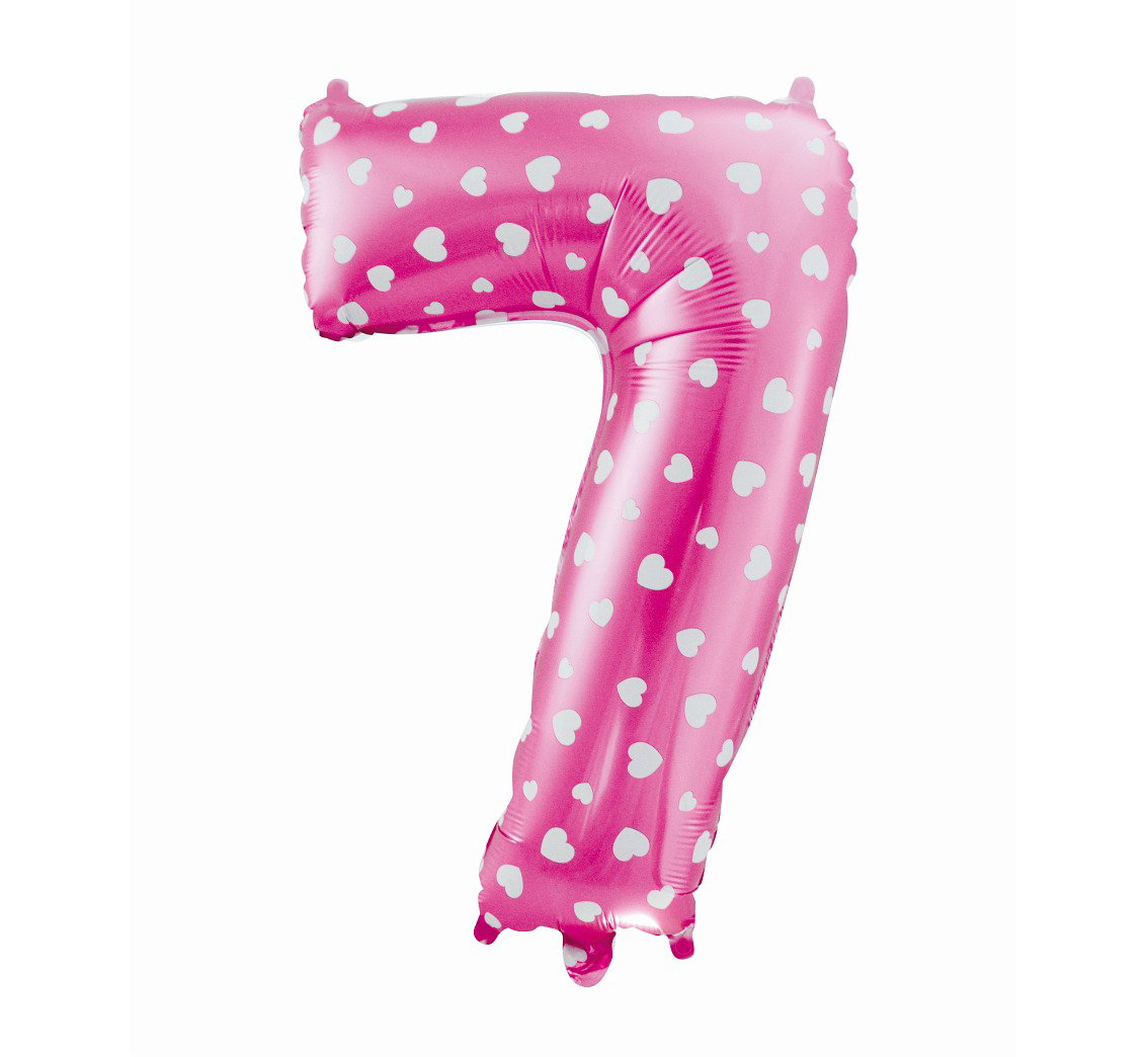 Godan Foil Balloon Number 7 Pink Hearts 61cm