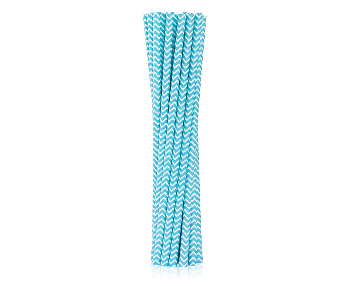 Paper Straws Light Blue Chevron Set of 12