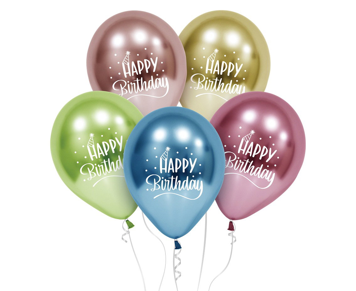 GOD BALOANE LATEX Happy Birthday, platinum, 30cm, 5/set GZ-HBP5