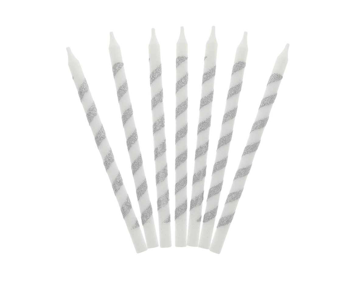 GOD LUMANARI TORT Birthday candles Twister, glitter silver, 12cm 16/set SF-TWBS