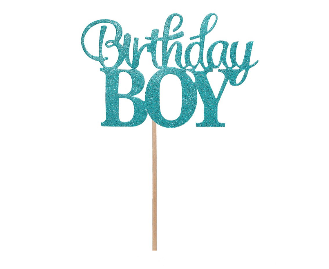Birthday Boy Cake Topper Glitter Blue 10x7cm