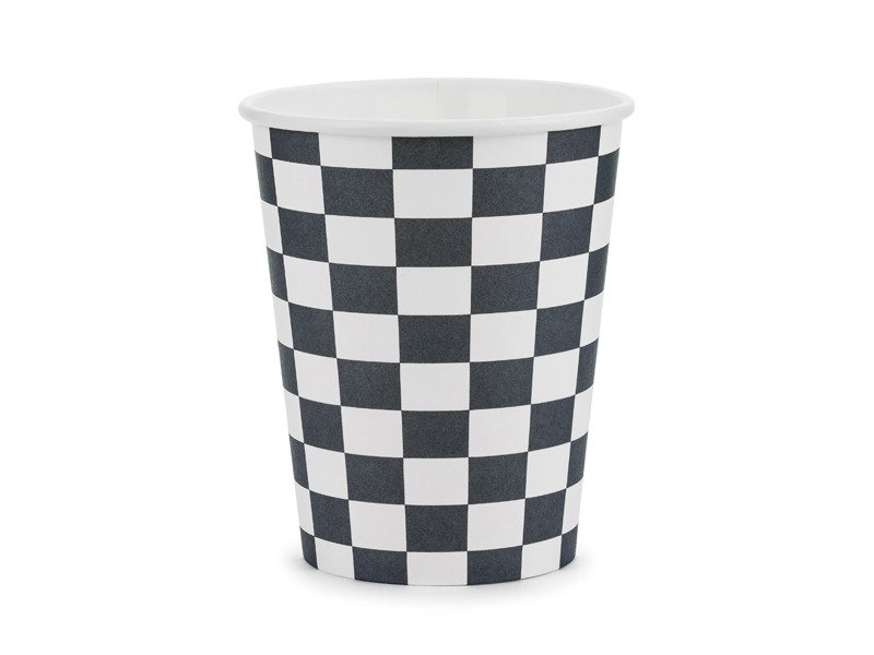 PartyDeco Checkered Flag Paper Cups 220ml Set of 6