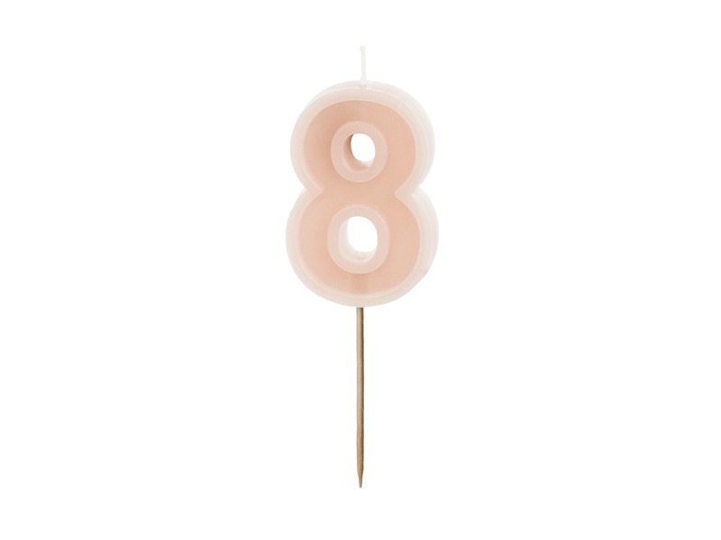 PartyDeco Lumanari Tort Number 8 Candle - Dusty Rose, 6cm
