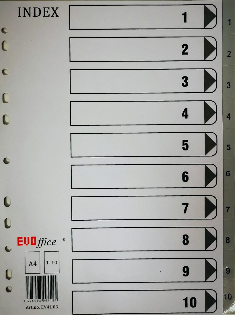 ND SEPARATOARE INDEX PLASTIC 1-10 EVOFFICE GRI EV4H03