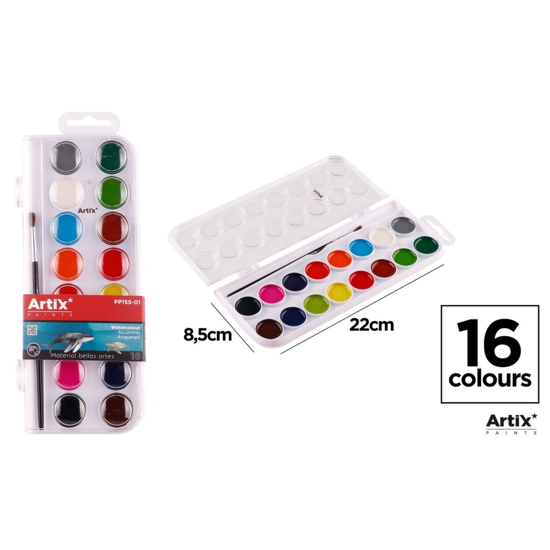 Acuarele Artix 16 culori 12ml cu pensula PP155-01