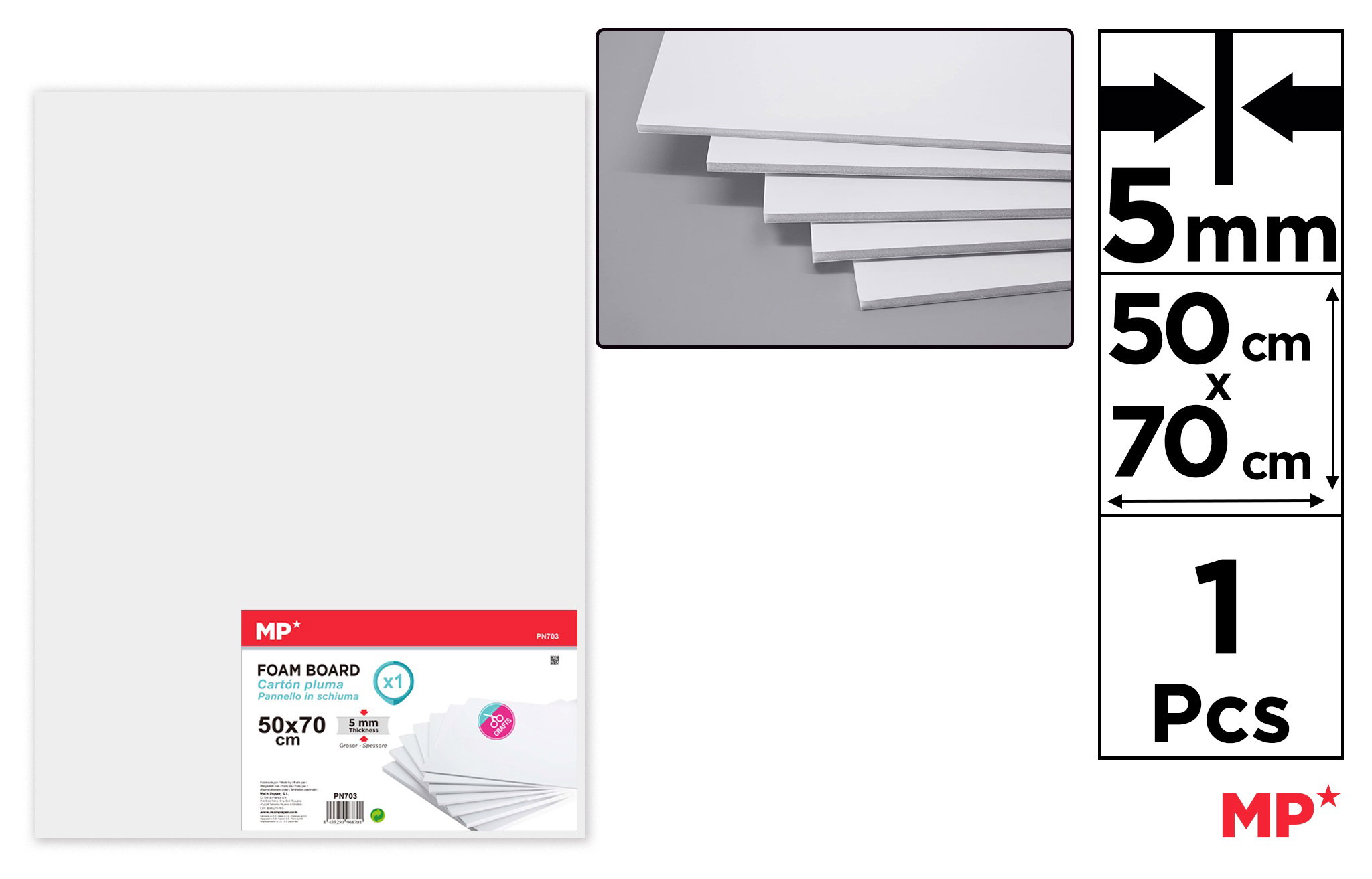 Foam Board 50x70cm 5mm White