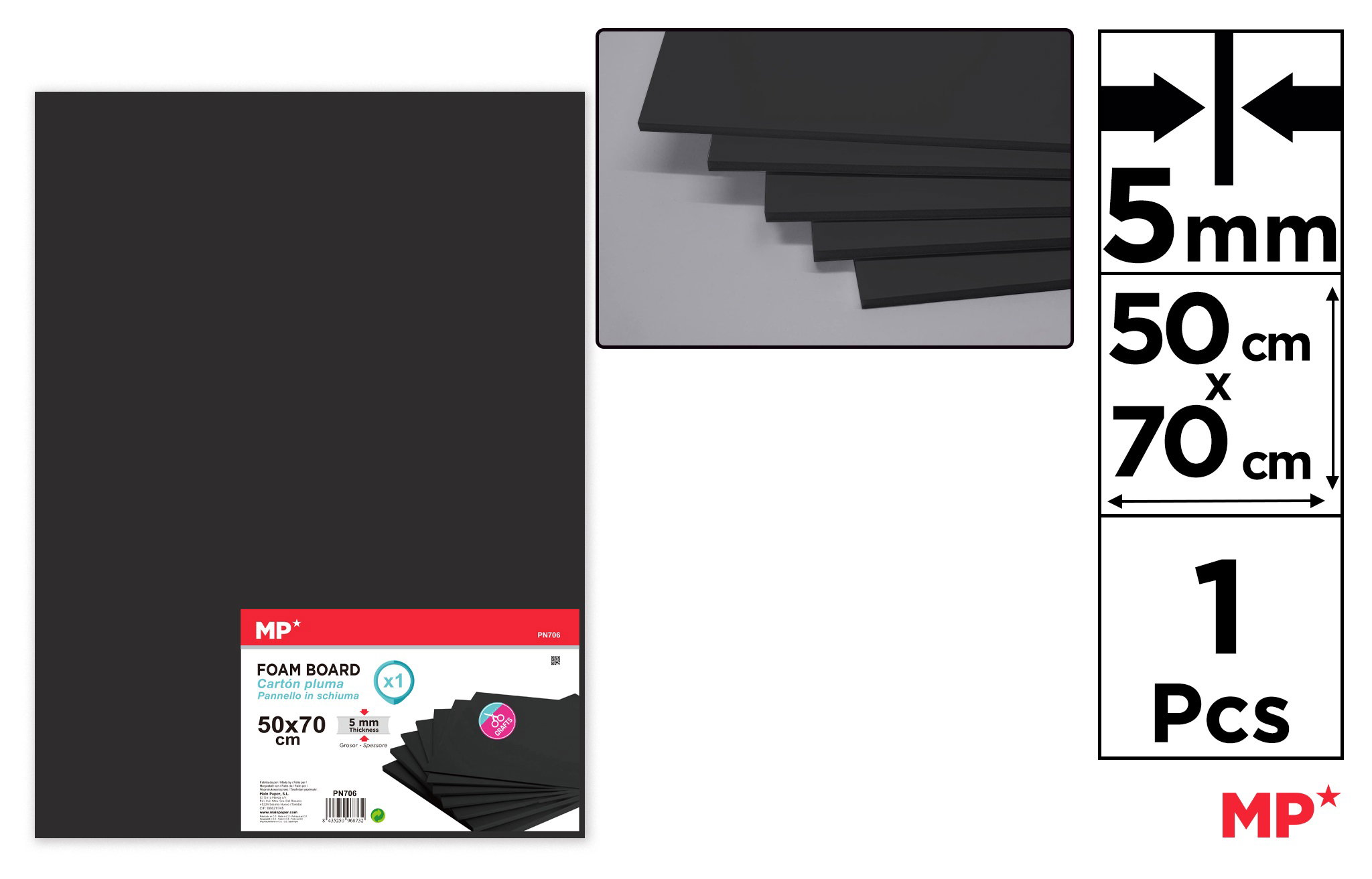 Foam Board Black 5mm 50x70cm