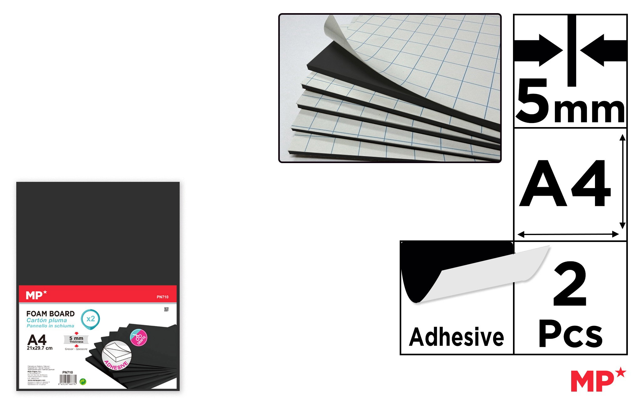Carton Mousse IPB Adeziv A4 5mm 2/Set Negru PN710