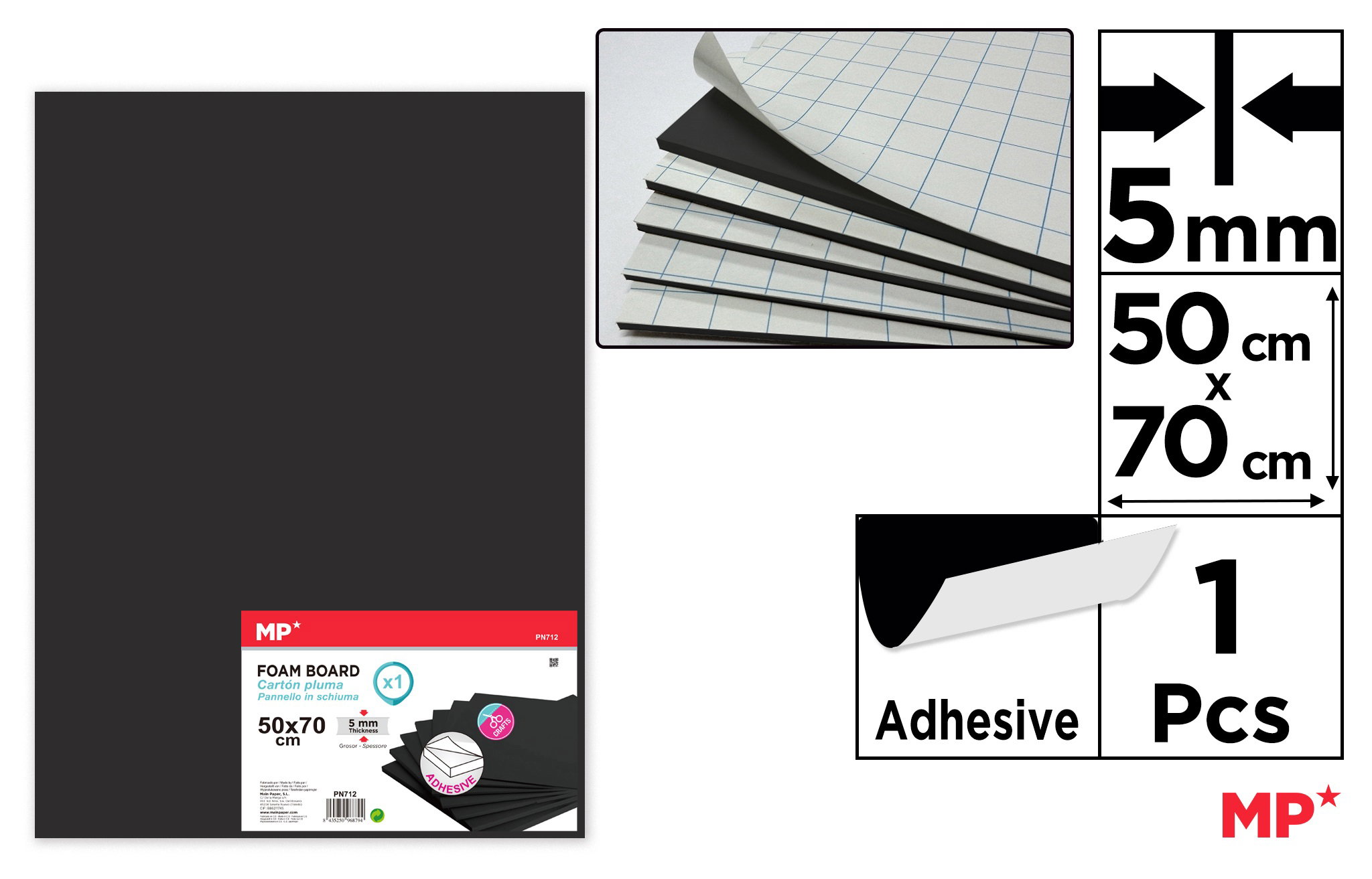 Foam Board Black 5mm 50x70cm