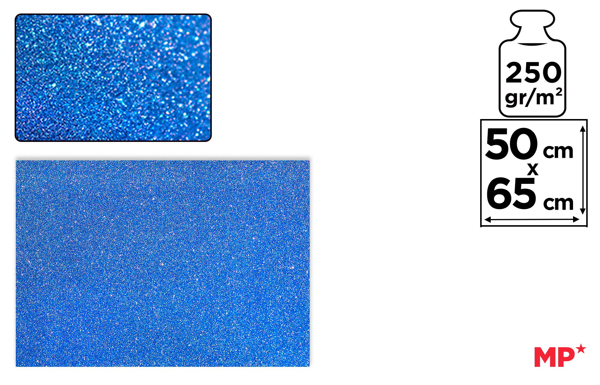 Glitter Cardboard 250 g/m² 500x700 mm Blue