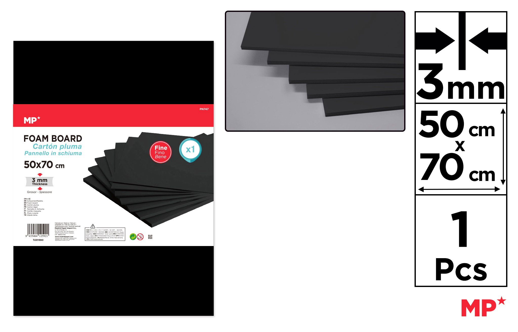Carton Mousse IPB 50x70cm 3mm Negru PN747