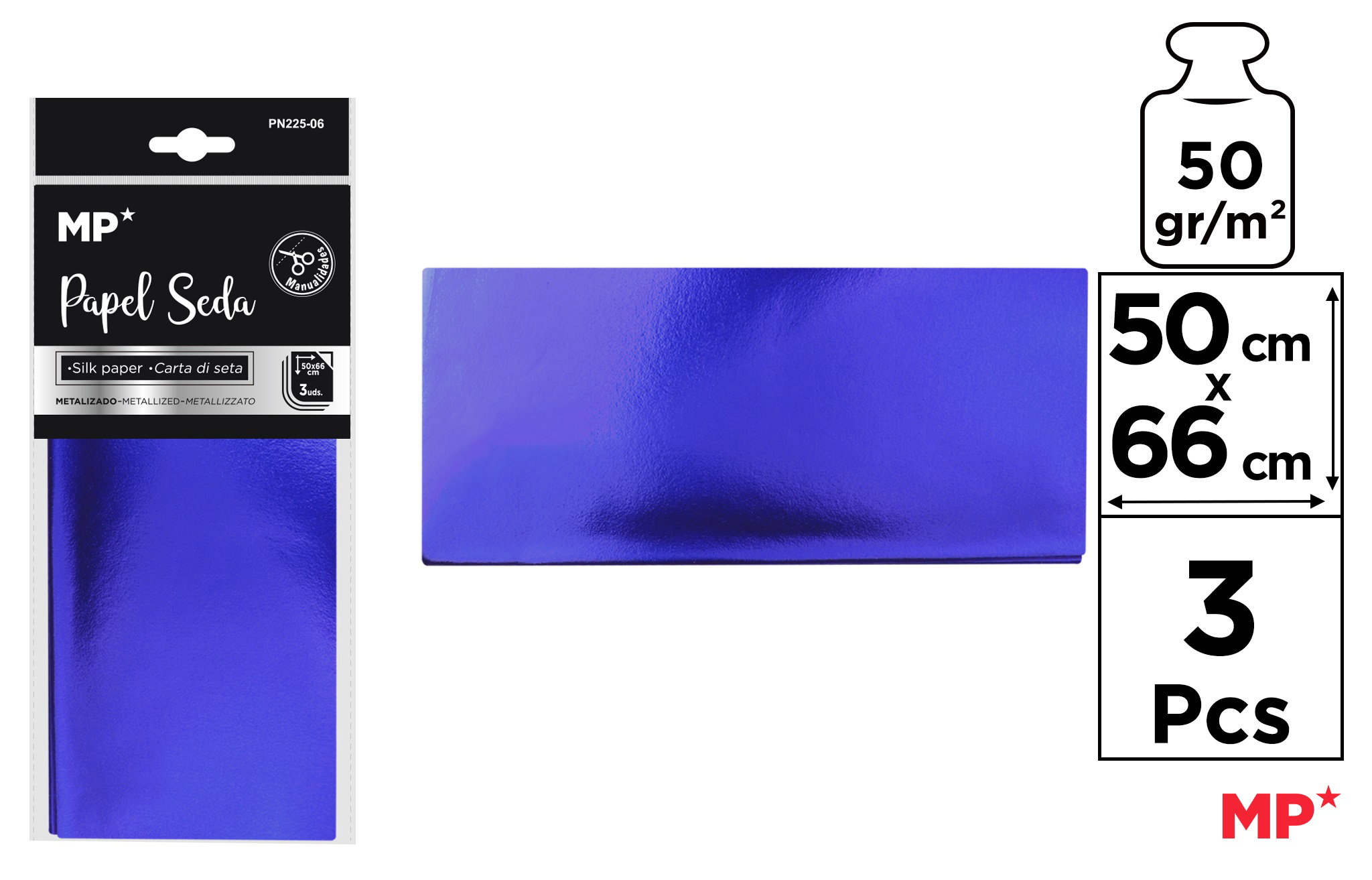 Metallic Silk Paper Set Indigo 50x66cm 3 Sheets