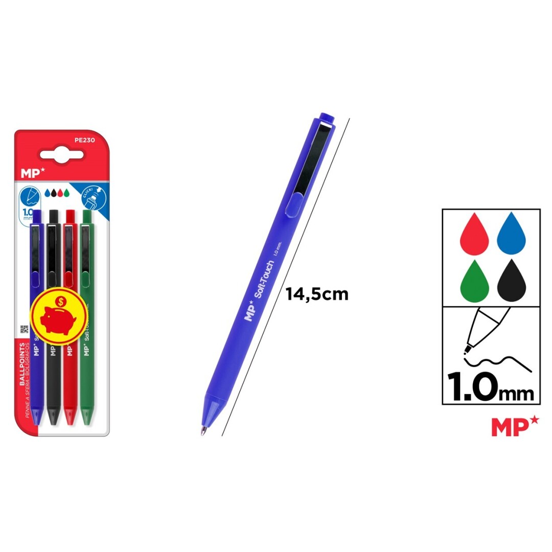 Pix cu gel retractabil 1.0 mm, set 4 culori
