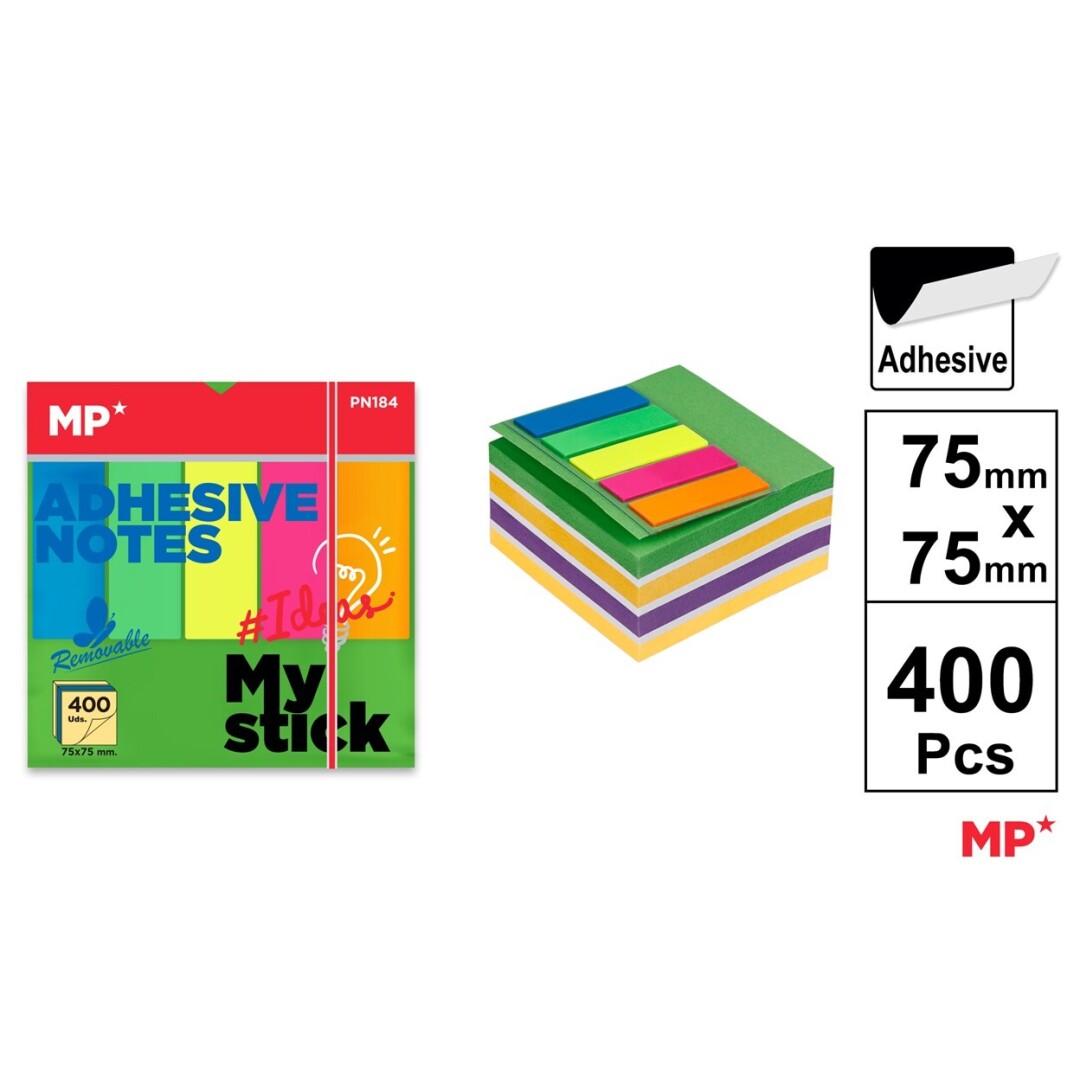 POST IT CUB IPB 75*75MM CU STICK INDEX STEAG 400/SET CULORI INTENSE PN184