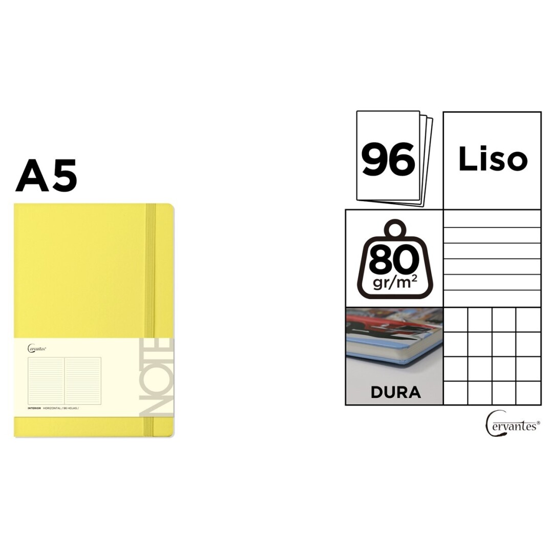 NOTES IPB A5 CERVANTES CU ELASTIC 96F GALBEN AR/DR/VE PB656