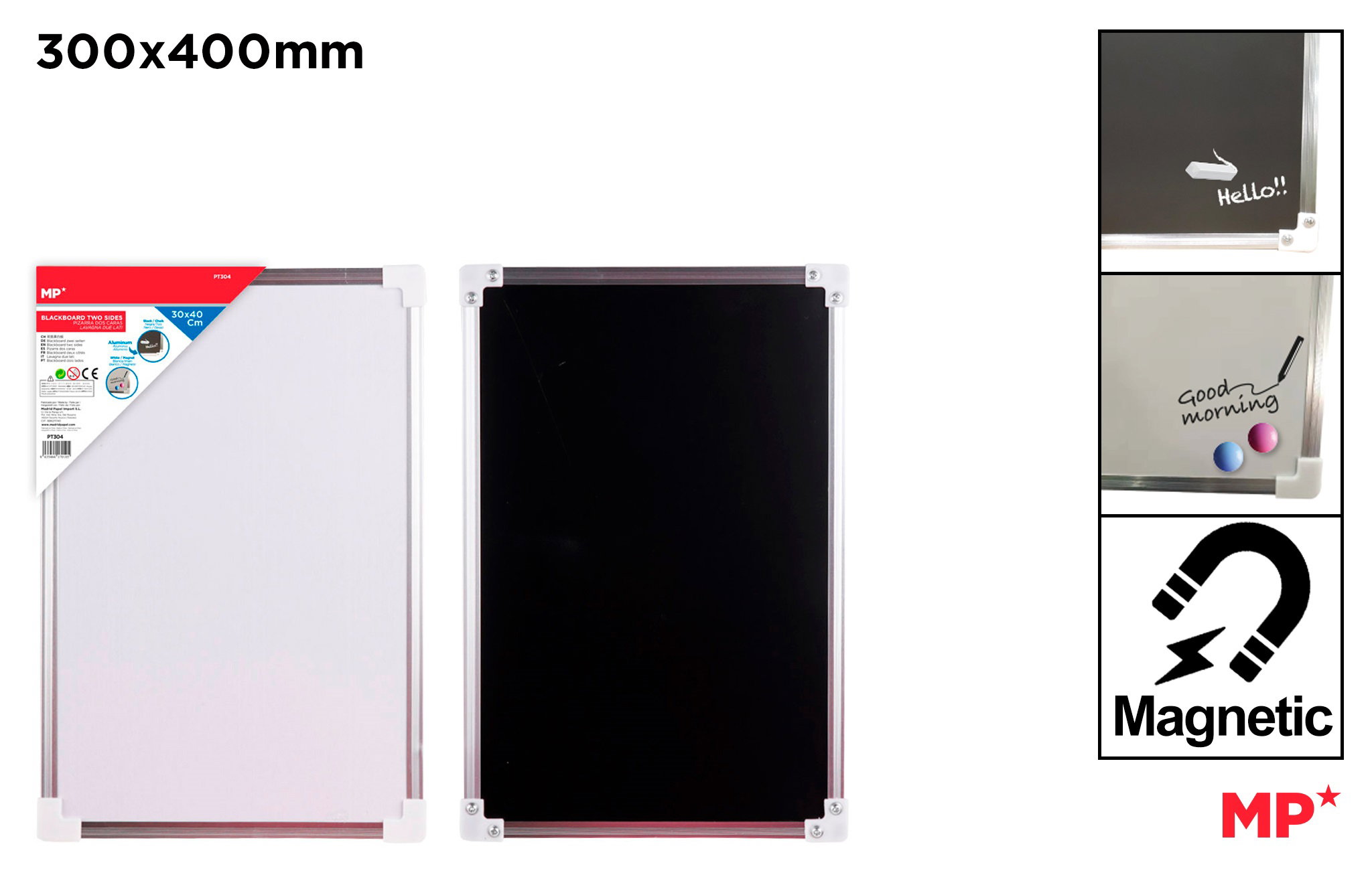 Magnetic Whiteboard Double-Sided 30x40cm PT304