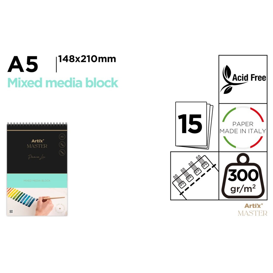 BLOC DESEN MIXT IPB A5 ARTIX SPIRA 15 COLI 300GR/M2 PB1014