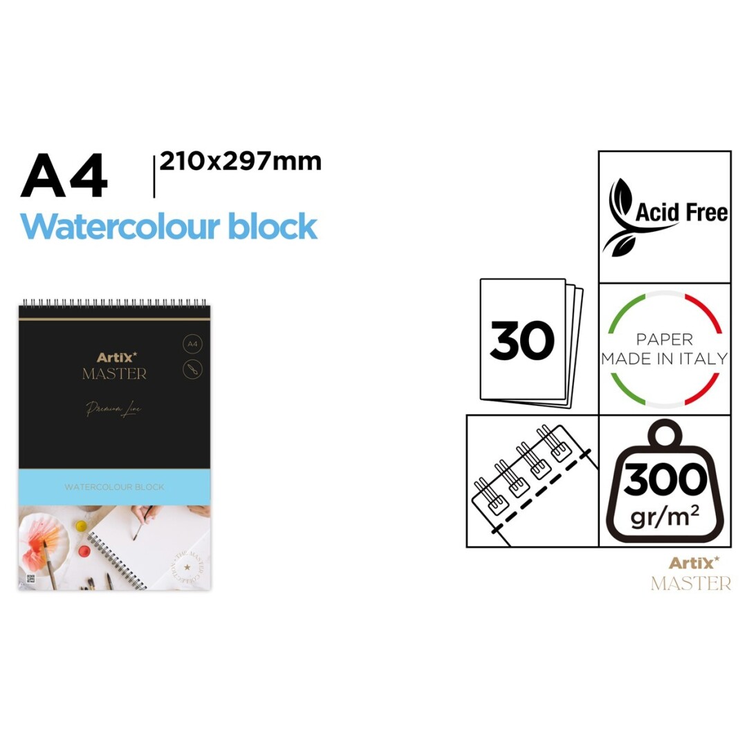 BLOC DESEN ACUARELA IPB A4 ARTIX SPIRA 30 COLI 300GR/M2 PB1021