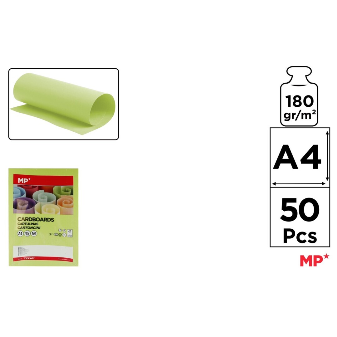 CARTON COLOR IPB A4 180GR 50/SET VERDE LIME PN493-50