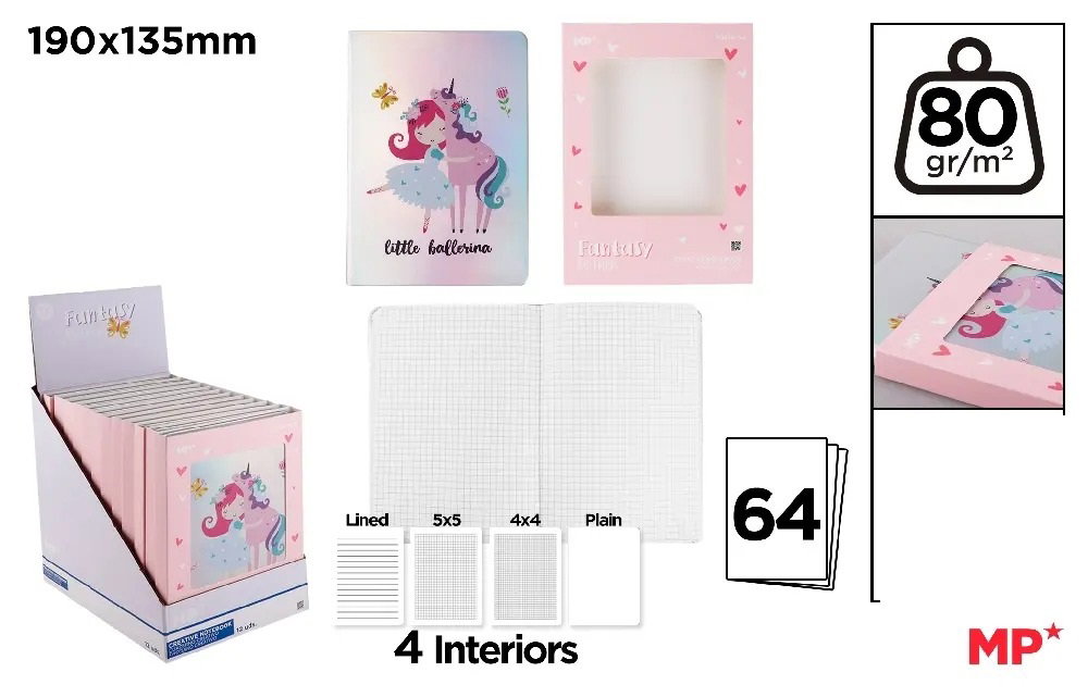 NOTES HOLOGRAFIC IPB 190*135MM 64 FILE FANTASY BALERINA PB836-04