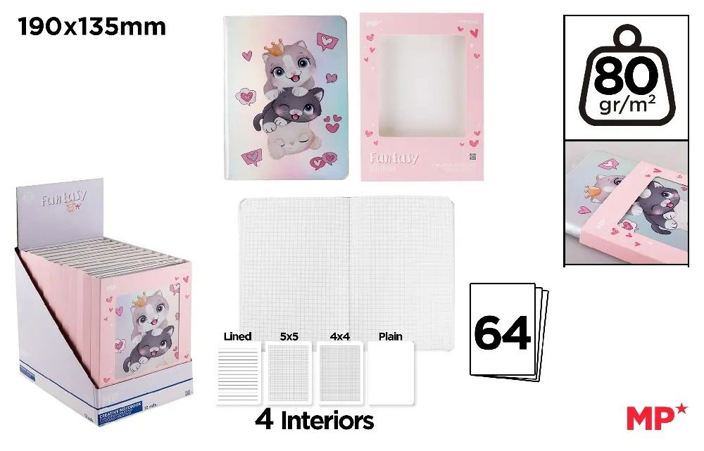 NOTES HOLOGRAFIC IPB 190*135MM 64 FILE FANTASY PISICUTE PB836-05