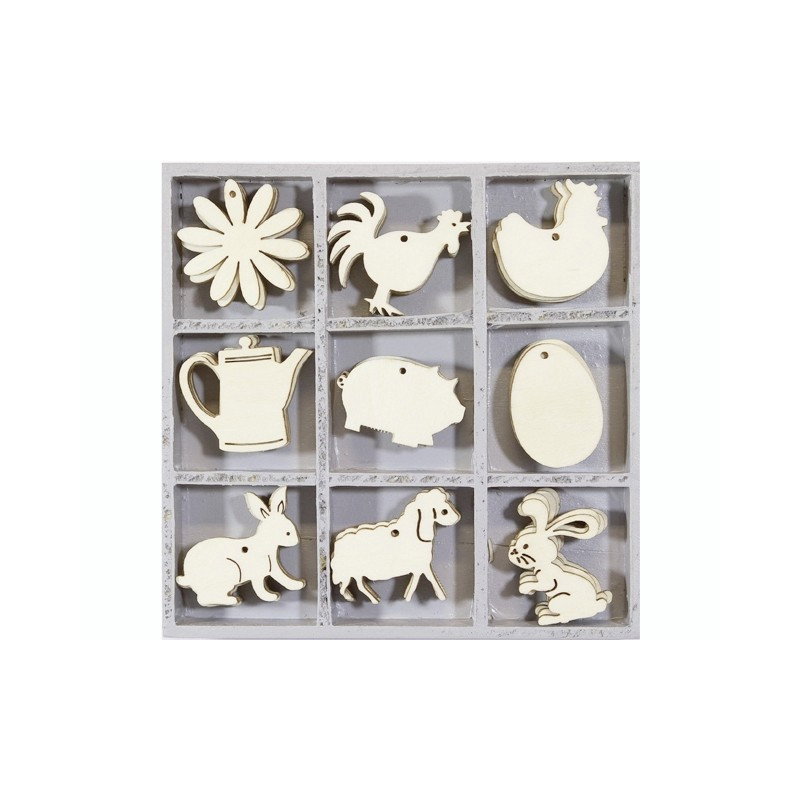 KP DECORATIUNI LEMN FERMA 45 piese, 9 modele, 3cm 18521104