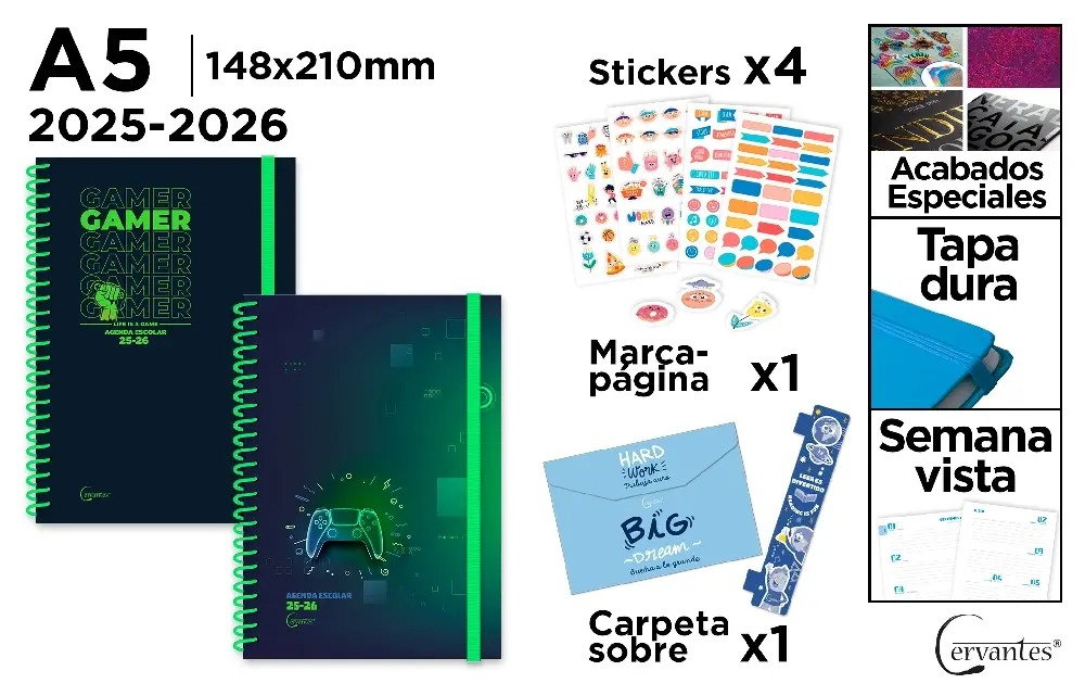 AGENDA SCOLARA A5 SPIRA IPB DATATA ZILNIC 2025-2026 CU ELASTIC GAMER  PB2526-14
