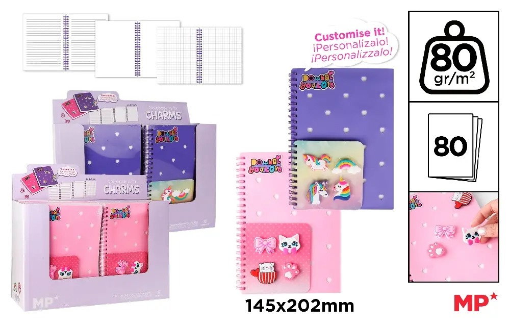 Caiet A5 spirală 80 file roz cu charm