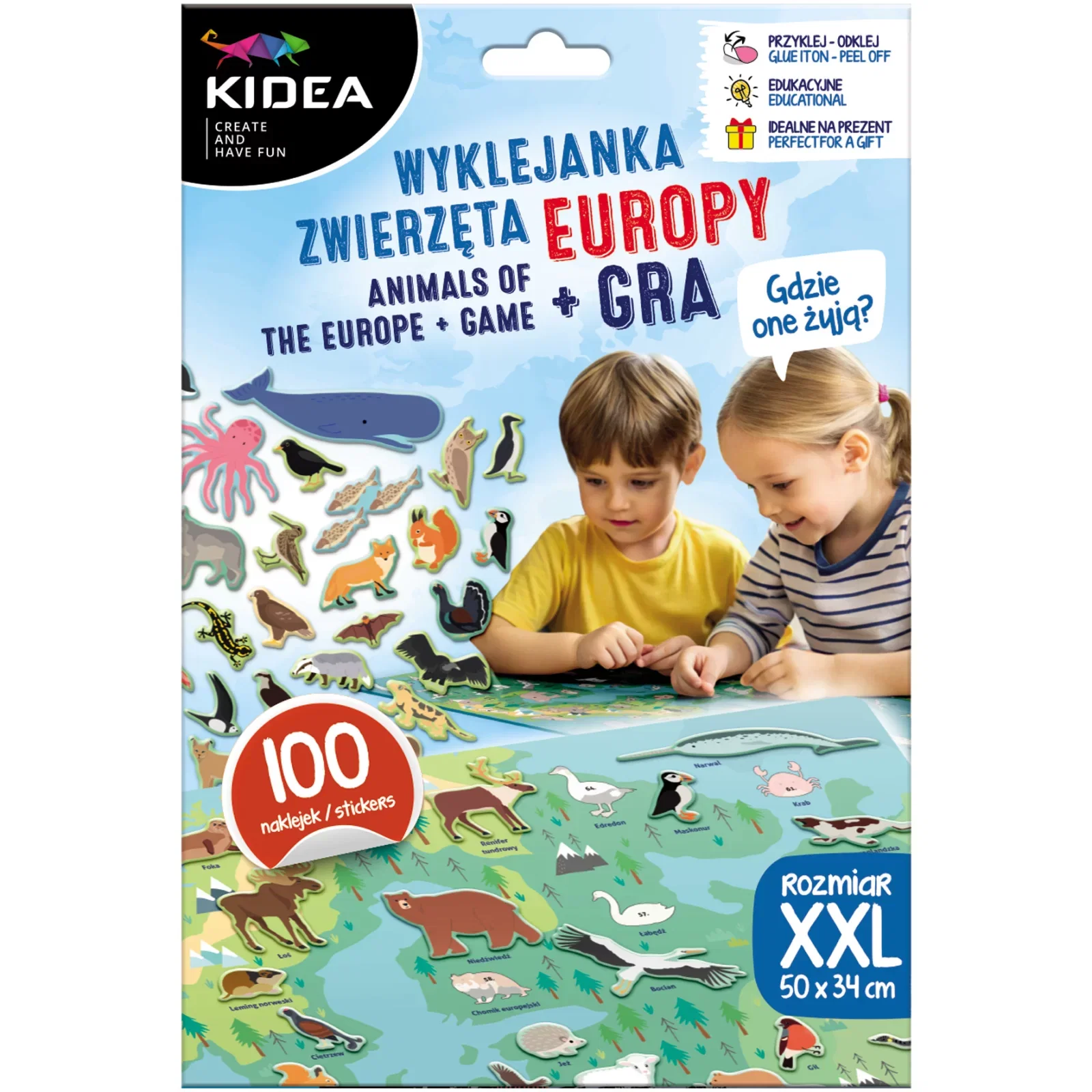 JOC EDUCATIV ANIMALELE EUROPEI CU HARTA SI STICKERE KIDEA GZZEKA