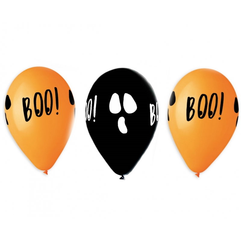 Godan Halloween Latex Balloons Set of 5 - Black Ghost and Orange Boo