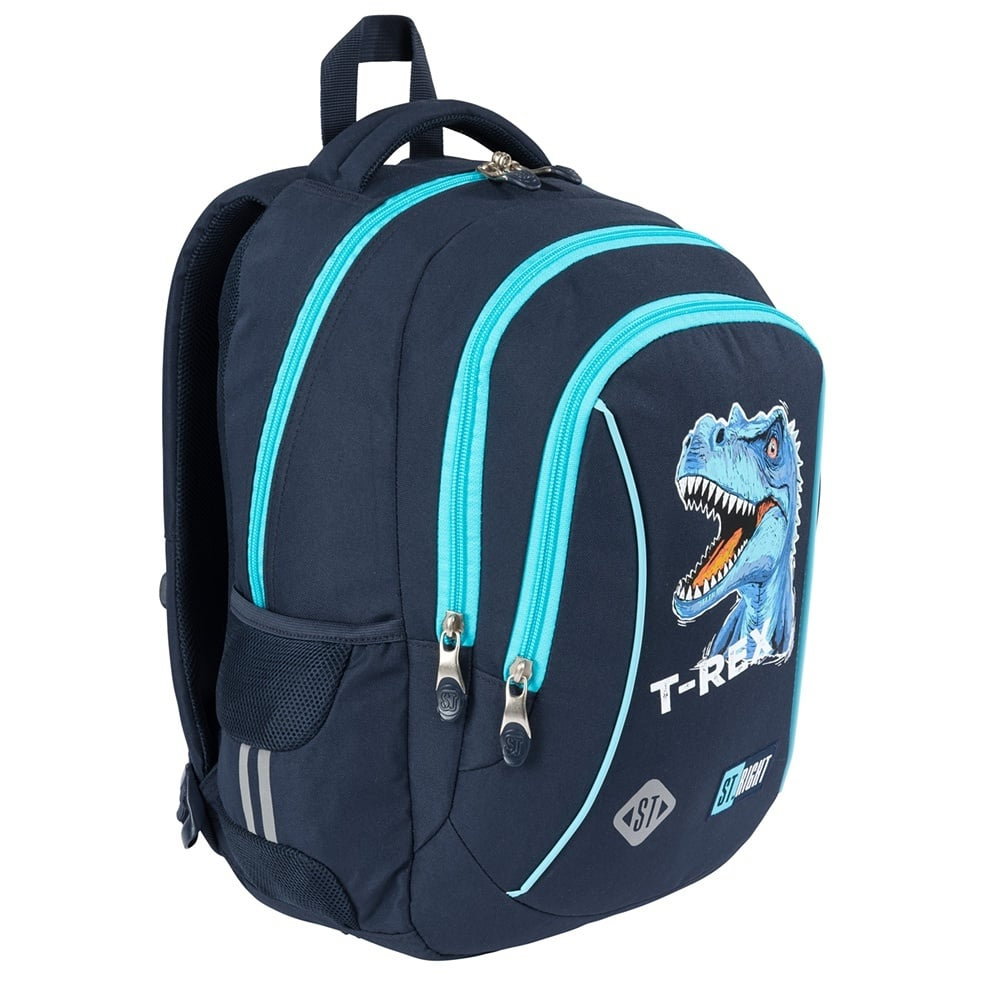 Rucsac școlar St.Right 3 compartimente BP-26 Blue T-Rex 683572